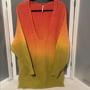 Free People Come Together Ombré Tunic Sweater orange green S pockets